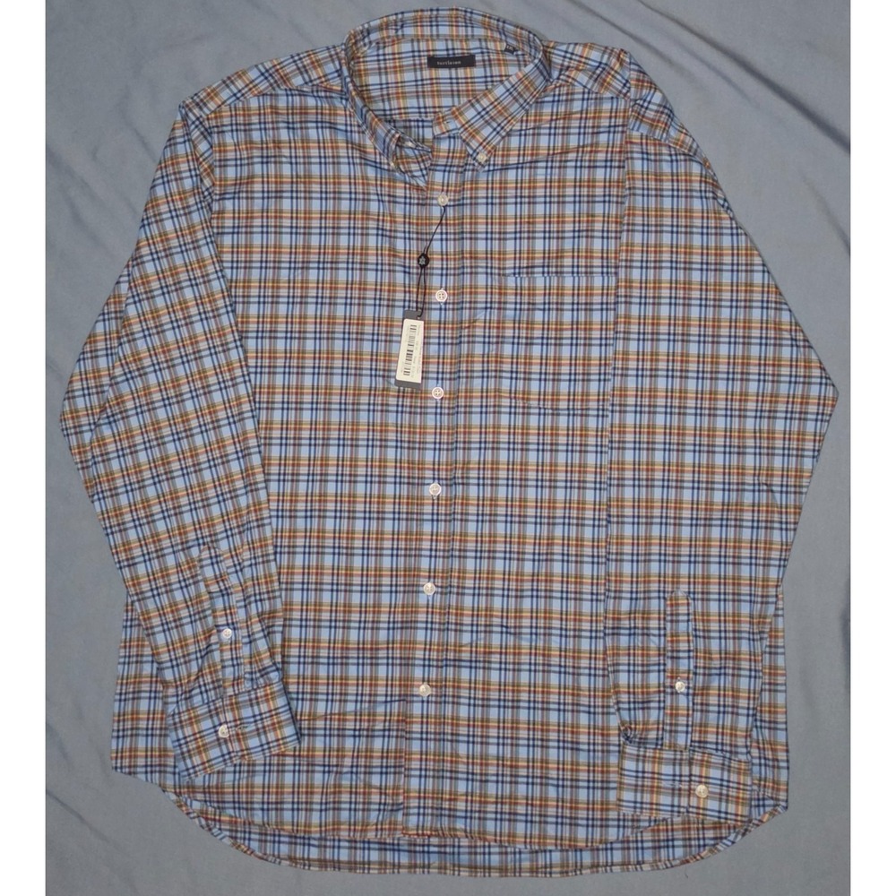 TURTLESON Becket Button Down Plaid Long Sleeve Shirt Men's 2XL Light Blue $120